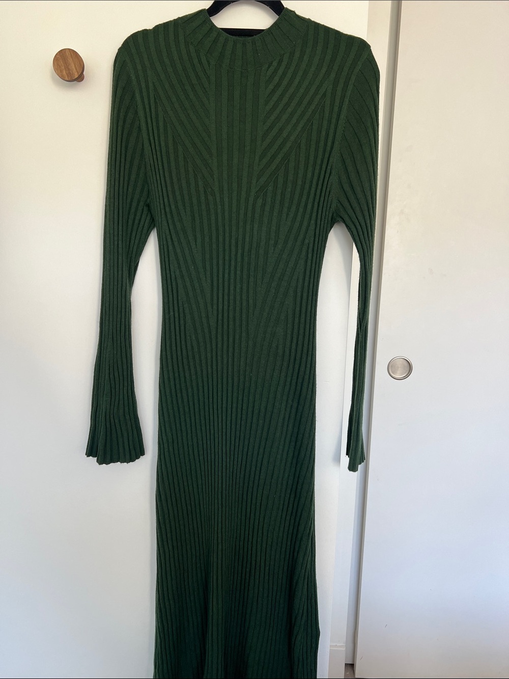 Anthropologie Forest Green Ribbed Midi Sweater Dress